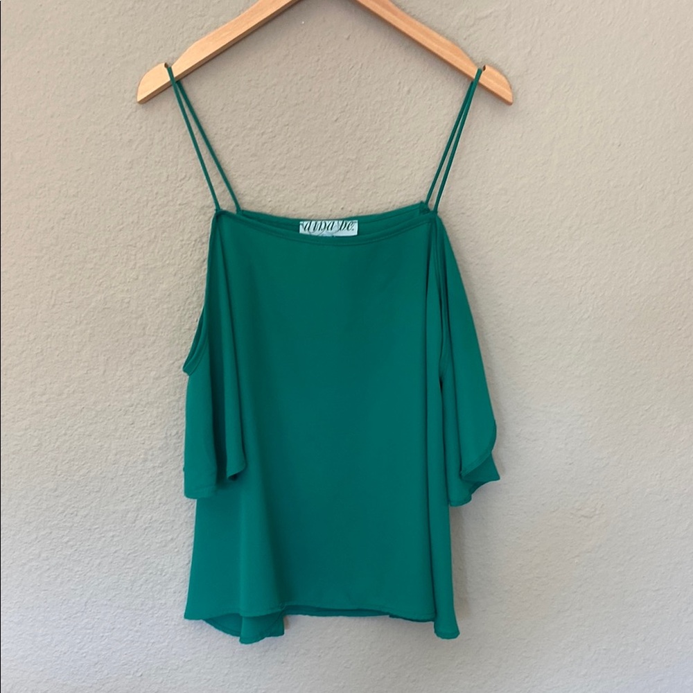 Kendall & Kylie Green Asymmetrical Ruffled Camisole